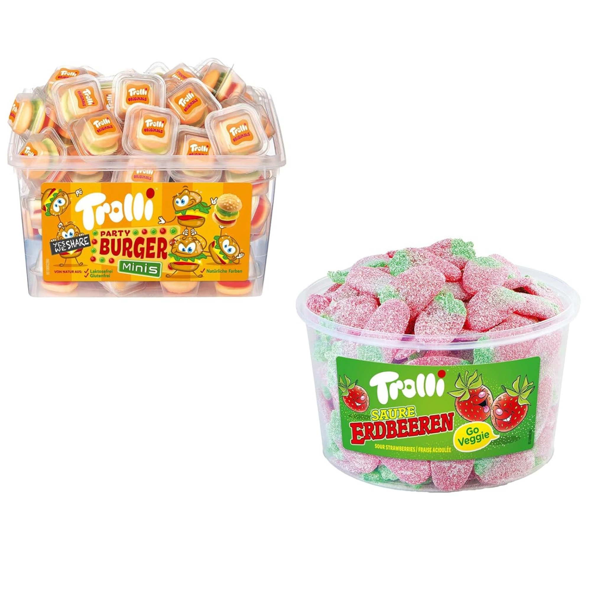 Image of Trolli Mischpaket 1x Burger 600g And 1x Strawberry Cans 1200g | Total Content 1800g | In The Set For Party Or Office Kids Birthday Sweets
