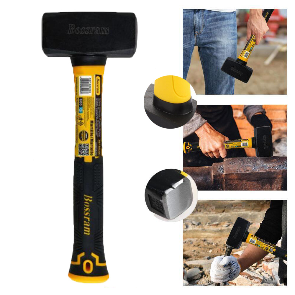 TEMU de Albañil, de Construcción Antivibración con Mango Ergonómico de Fibra de Vidrio para , Reparaciones y Uso Profesional,Negro y