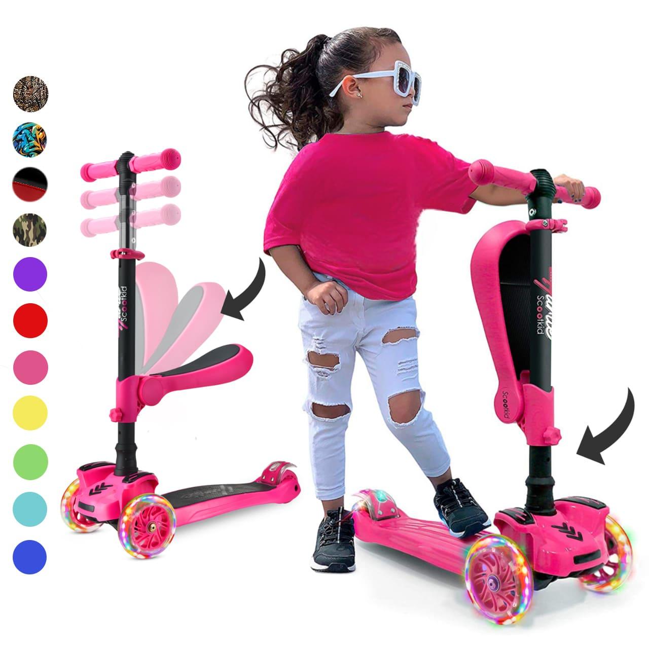 Image of Kids Scooter With Foldable & Removable Seat – Children's Scooter With Large Wheels & Led Lights – With 4 Height Options 2+ – Stable 3-wheel Scooter For Indoor & Outdoor Use, Max. 60 Kg