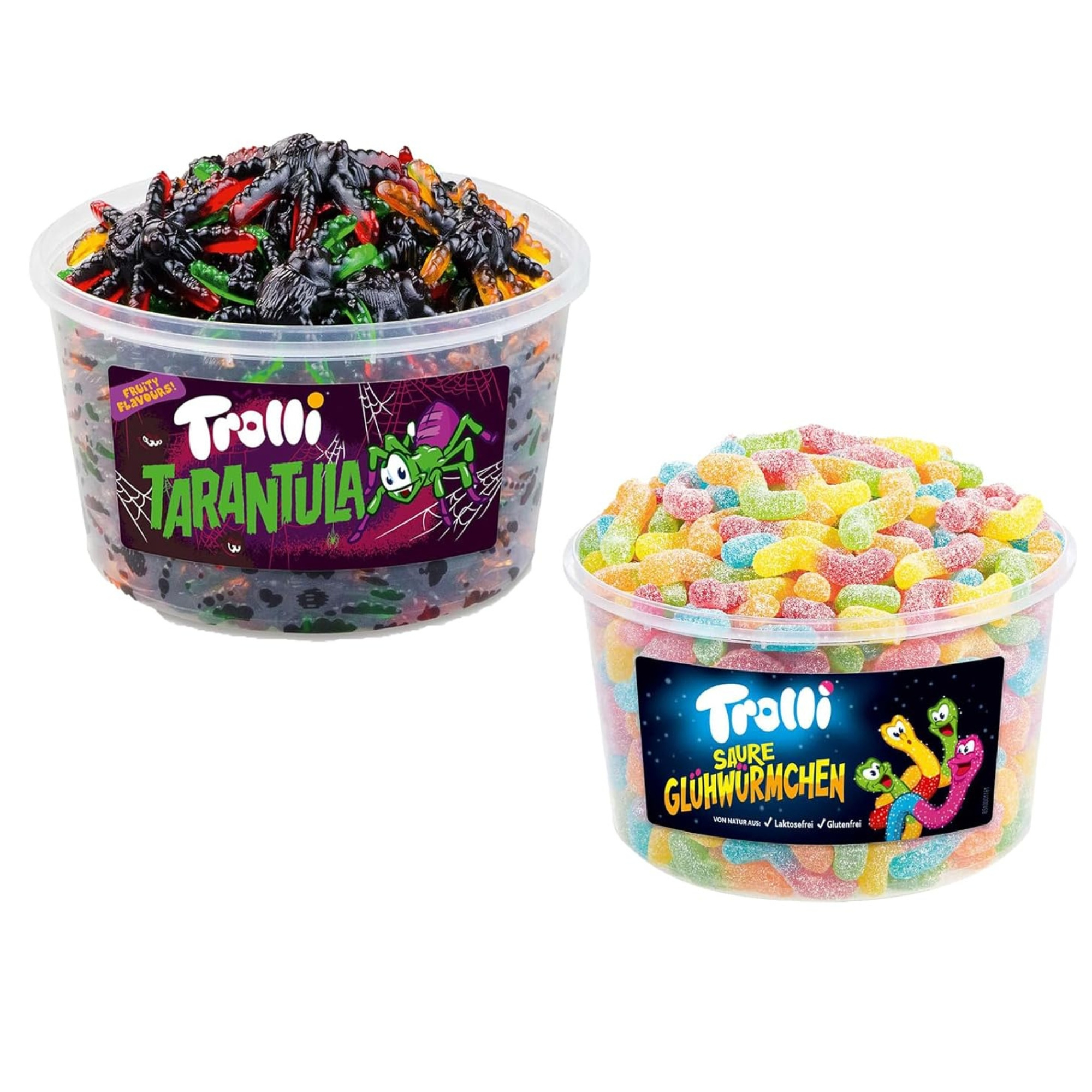 Trolli Mischief Package 1x Tarantula And 1x Sour Glowworm Cans In The Set For Party Or Office Kids Birthday Sweets