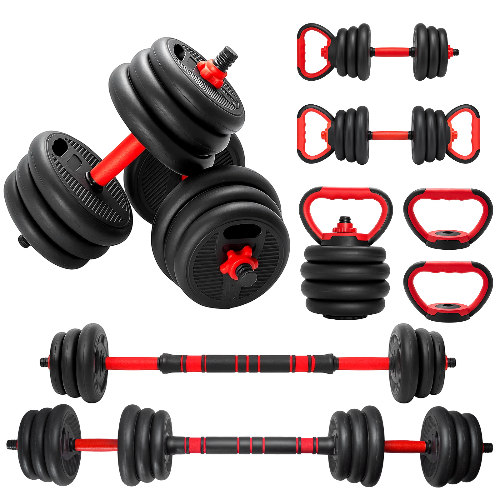 E-shop 4-in-1 Multifunktions-Hantelset mit Kettlebell- Freihantel 20 kg