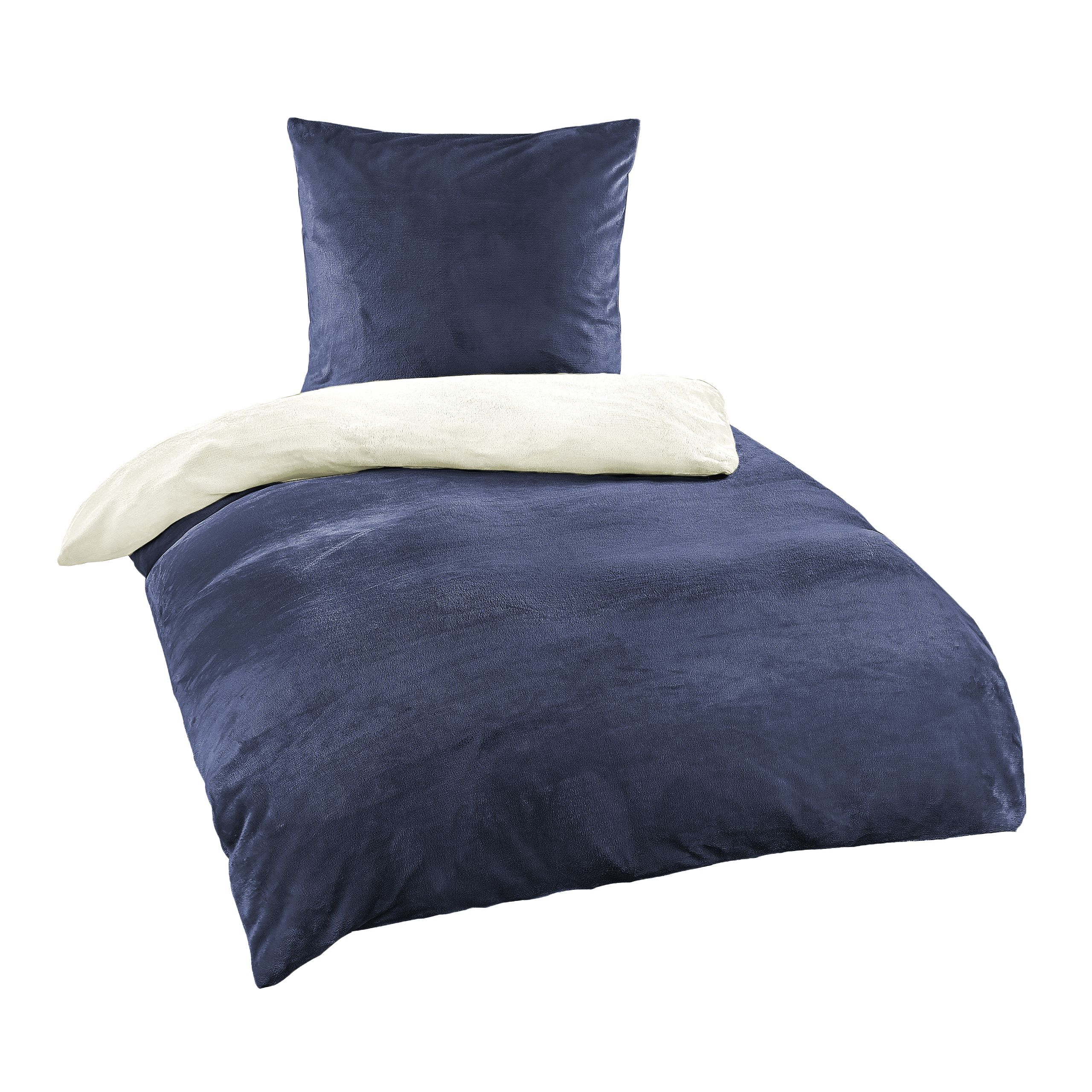 Image of Winter Plush Bedding Set 135x200 Cm Cashmere-touch 2pcs - Nicky Teddy Plush Coral Fleece - Cozy And Warm - Duvet Cover And Pillowcase - Blue Wool White