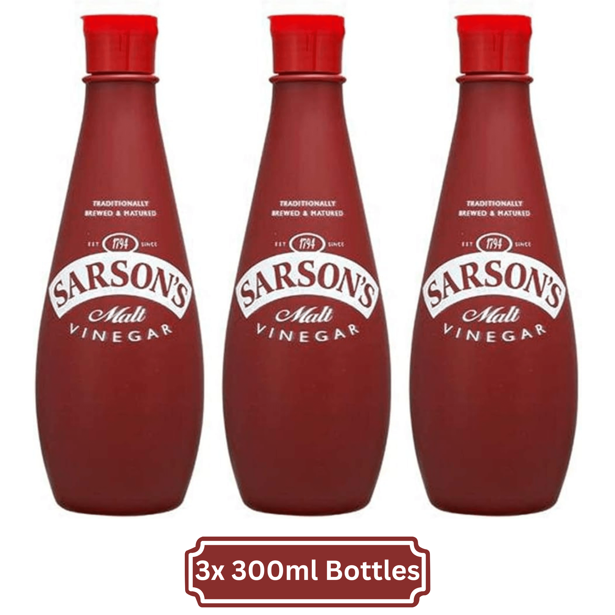 TEMU Sarson's Malt Vinegar 300ml | Pack Of 3 Plastic Bottles | Traditional Brewed & Matured Vinegar