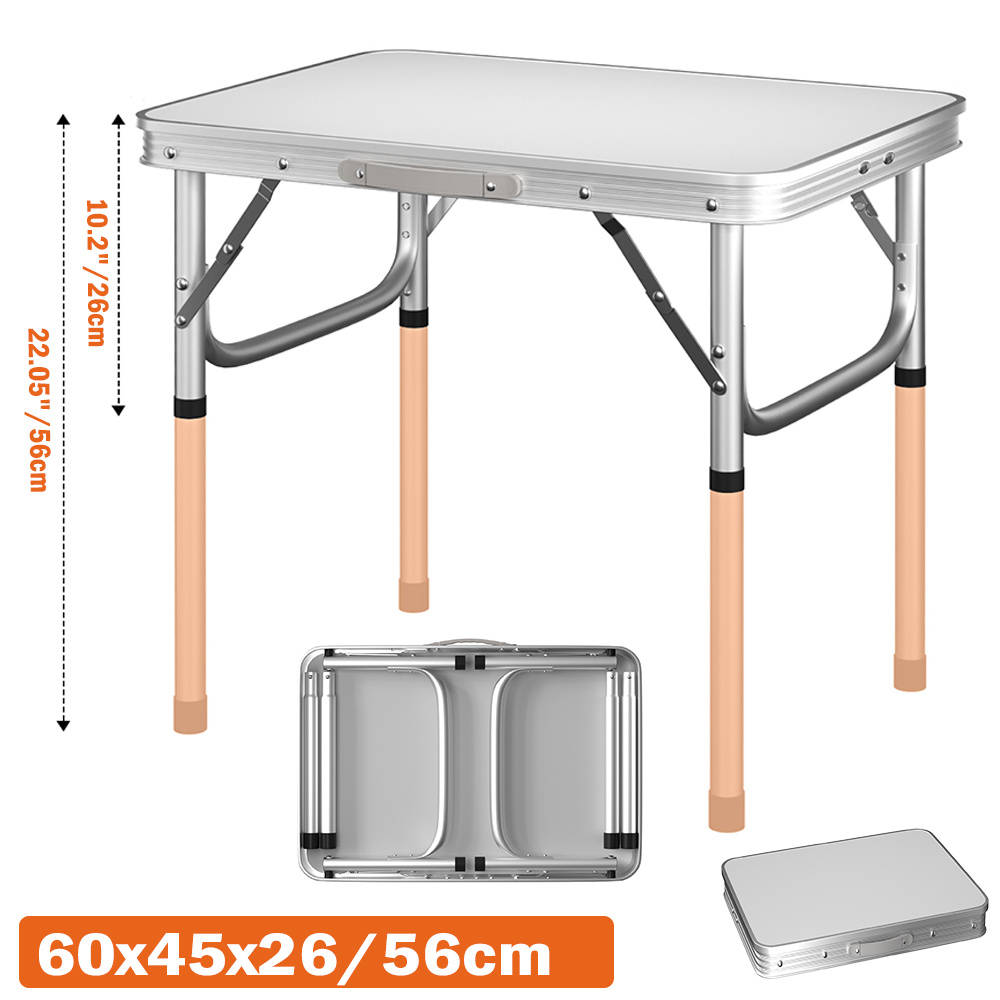 2ft Folding Table, Aluminum Foldable Picnic Tables, 2 Height Adjustable 26cm/56cm, 60x45cm Large Tabletop, Portable Fold Away Table For Indoor Outdoor Party