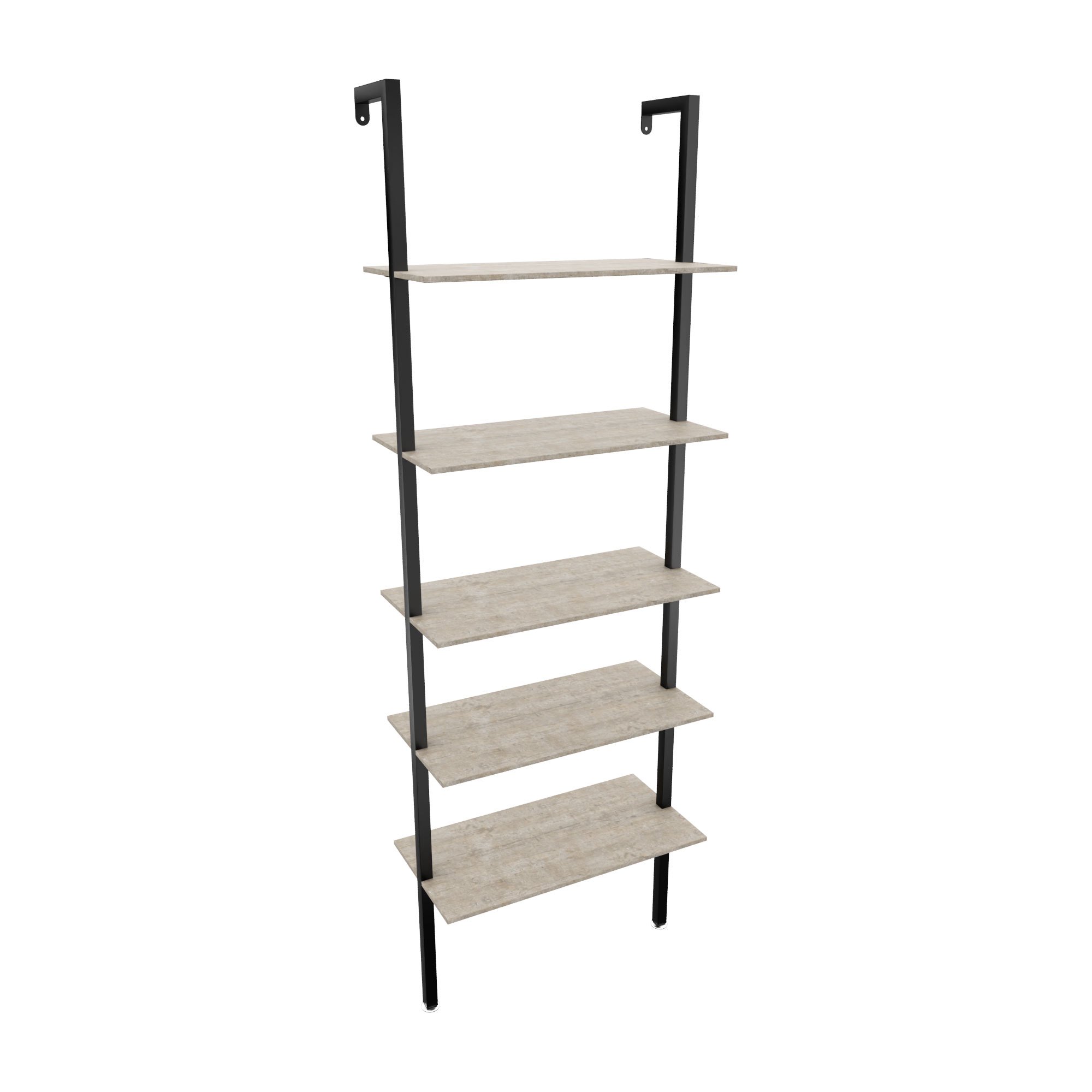TEMU Bookshelf - Wall-mounted Bookcase 60x185x30 Cm 5 Wooden Shelves In Bleached Wood With Black Metal Structure