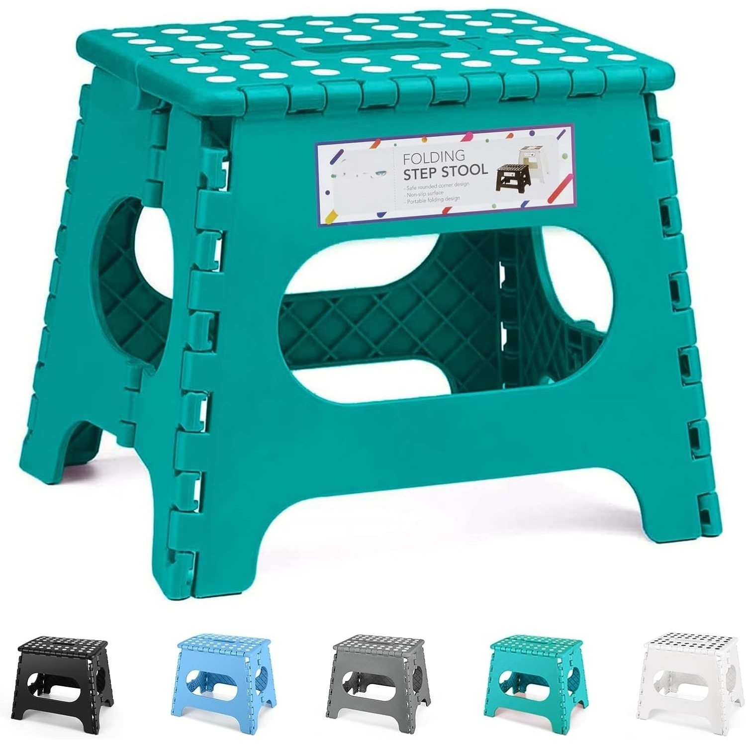 Folding Stool, 27cm - Foldable Stool Made Of Stable Plastic, Space- (dark Green)