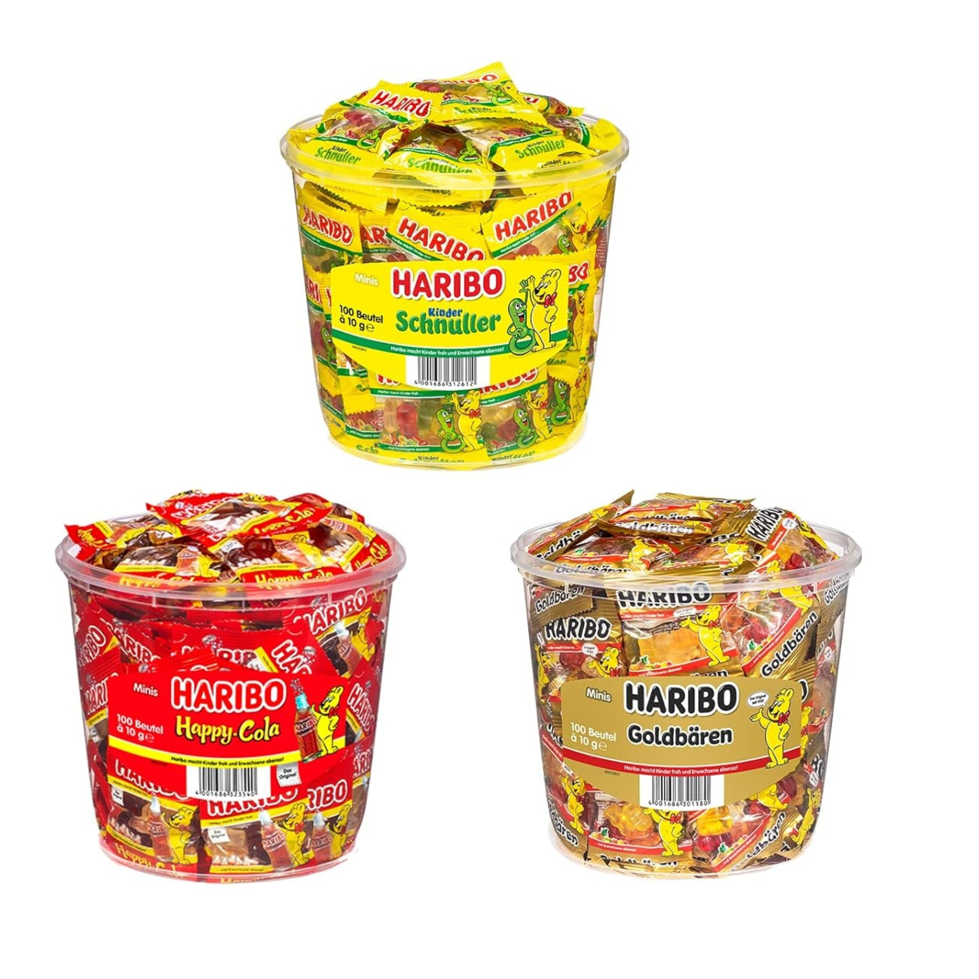E-shop Haribo Mischpaket Minibeutel 1x Goldbären + 1x Schnuller + 1x Cola als Set für Freunde Party oder Büro Kinder Geburtstag Süßigkeiten