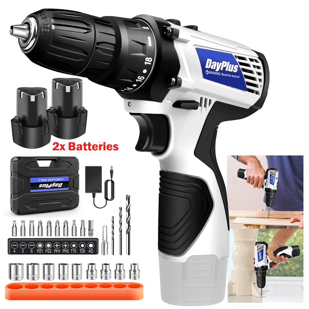 E-shop Kleines Akku-Bohrschrauber-Set mit 23 Zubehörteilen, 2 variable Geschwindigkeiten (0-400/1400 U/min), 45 Nm, 18+1 Drehmoment, Bohr-Schrauber-Set