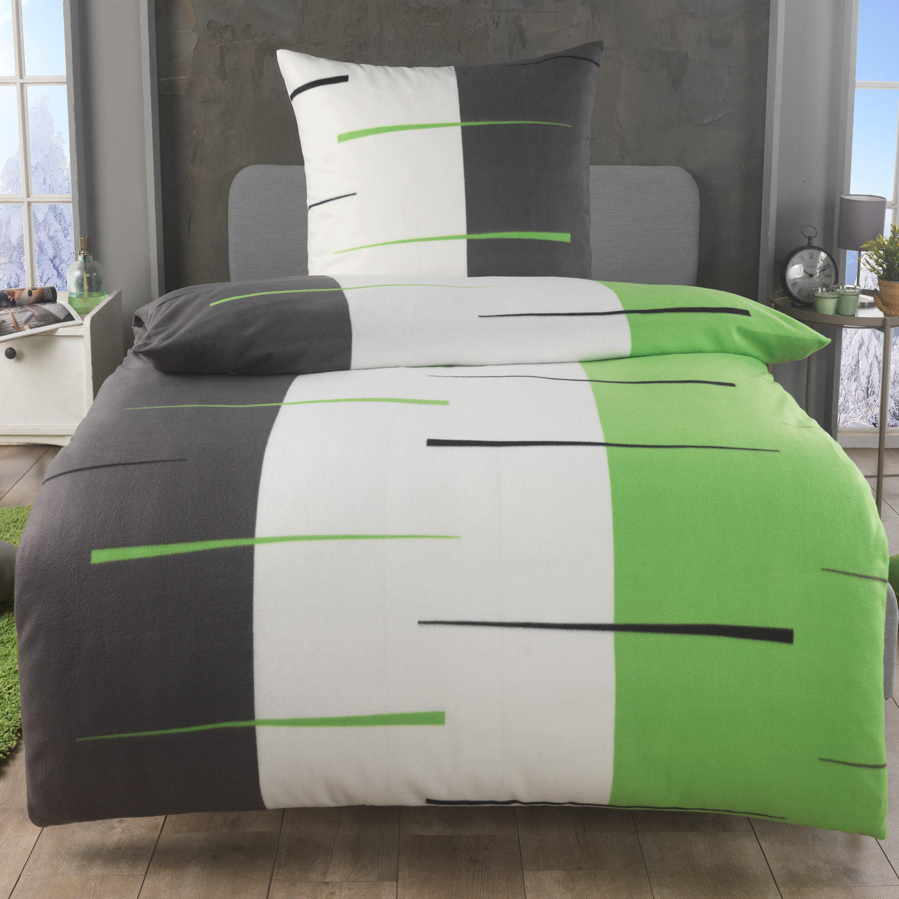 E-shop Fleece Bettwäsche 135×200 + 80×80 – kuschelig weich & warm, Thermo Winter Bettbezug & Kissenbezug mit Reißverschluss, 60° C waschbar,