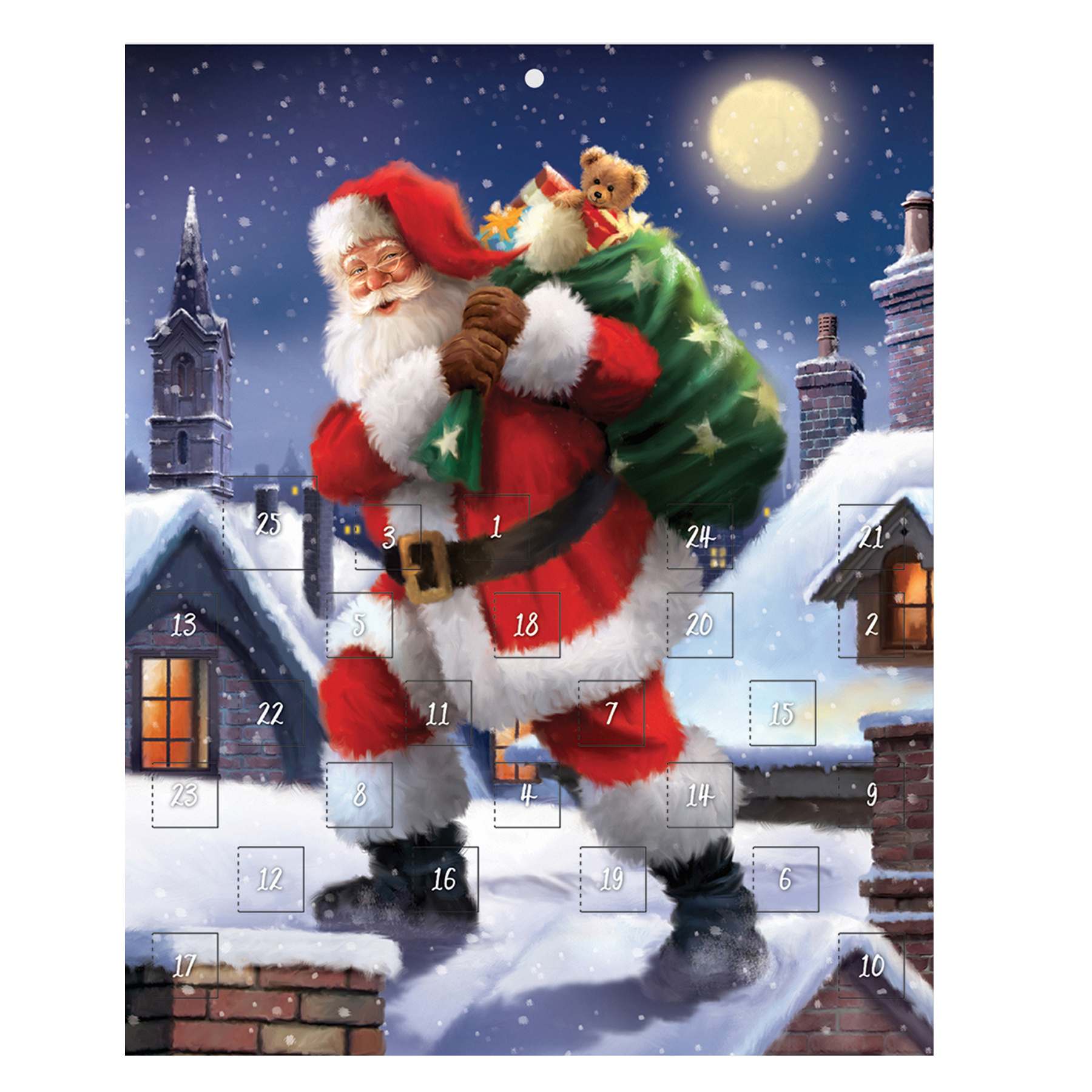 paper christmas advent calendar with gifting envelope 24 windows santa design