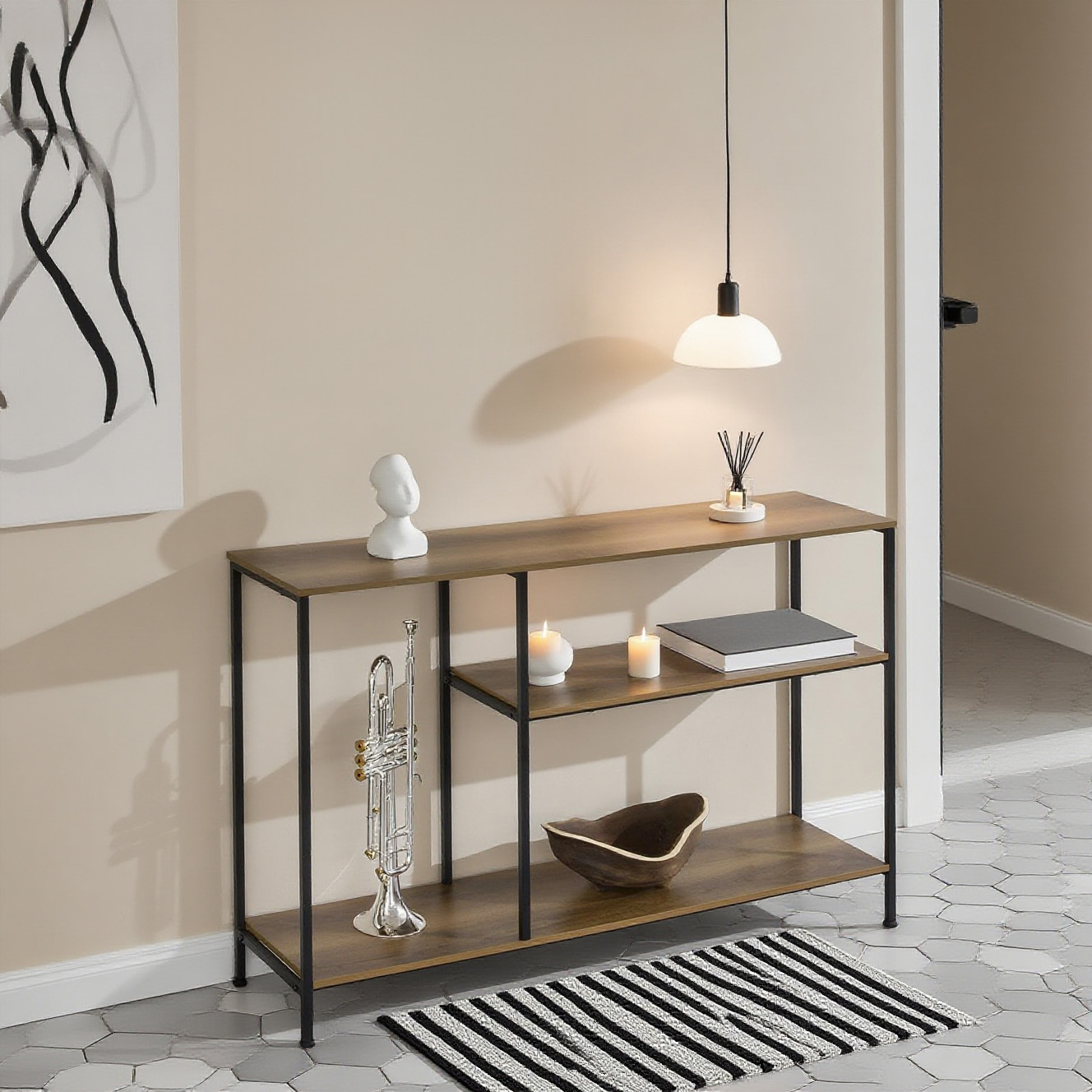 TEMU 1 pz Tavolino da , console, buffet ripiani �� L120 X L30 X A80 Cm, struttura in acciaio, stile industriale - GTC46-QG