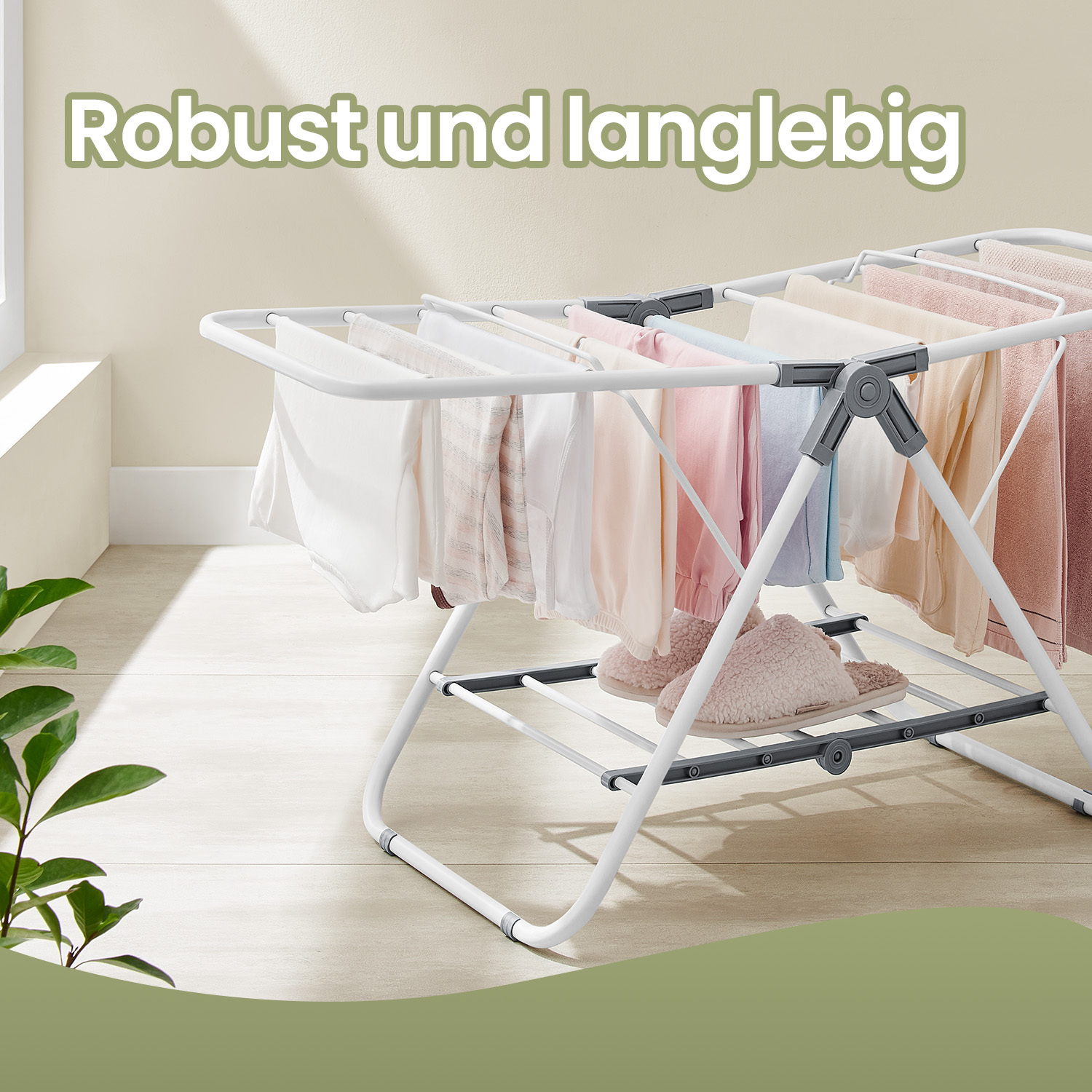 E-shop Wäscheständer klein, multifunktionaler zusammenklappbarer Handtuchhalter，Bodenstehender Kleiderbugel，Faltbare Standtrockner mit 2 Flügeln,