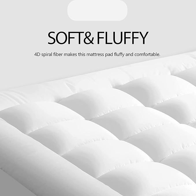 1pc Extra Thick Mattress Topper, Overfilled with 10cm Microfiber Filling with Deep Pocket, Plush Soft Pillow Top Mattress Topper Anti-Shift & Even Weight Distribution Single/Double/King/Super King
