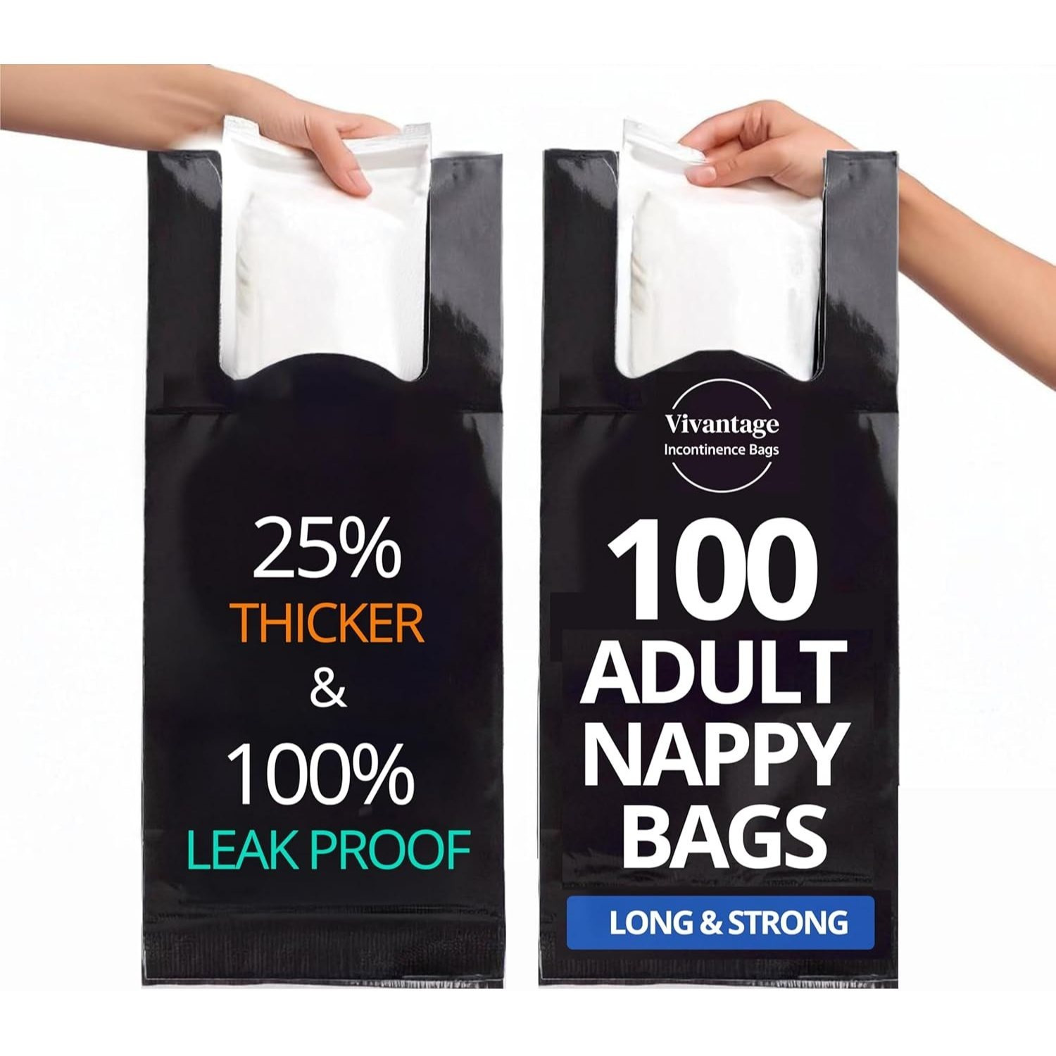 TEMU Large Black Adult Incontinence Nappy Disposal Bags – Pack Of 100, Premium Thick, & With Handles For Discreet Sanitary Waste Disposal