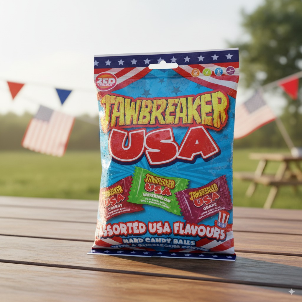 Jawbreaker Usa 99g - Hard Candy Balls With Chewing Gum Core & 3 Usa Flavors (cherry, Watermelon, Grape)