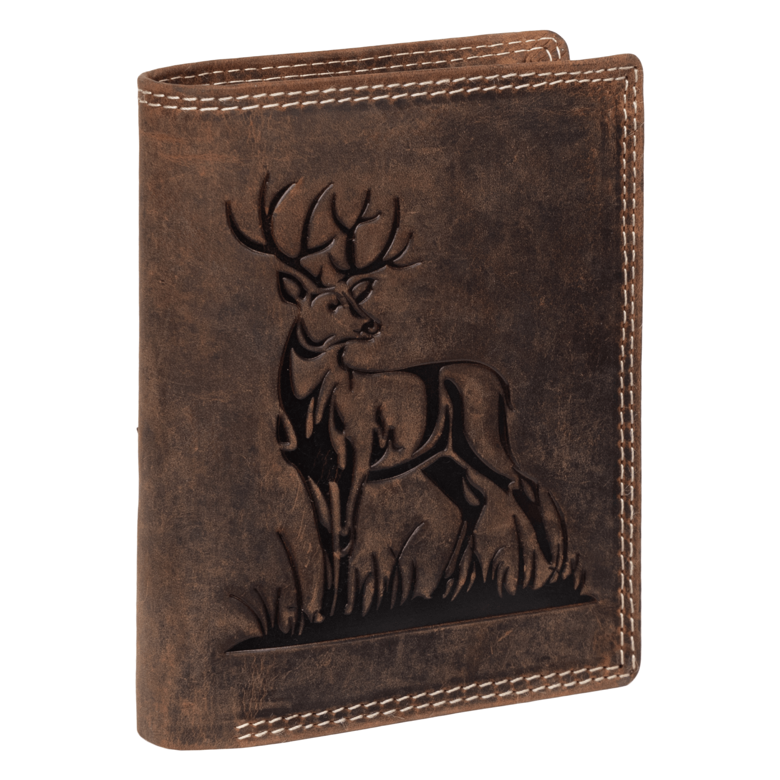 Rfid Buffalo Real Leather Men's Wallet With Embossed Motif Tan Vertical Deer