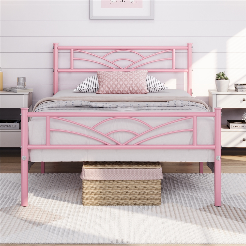 Costoffs Metal Bed Frame With Cloud Pattern, Sturdy Metal Bed Frame, Guest Bed, Modern Slatted Bed Base