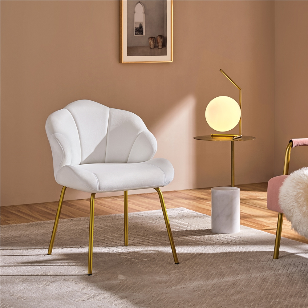   velvet accent chair modern side chair vanity chair leisure chair with shell shaped backrest and golden metal legs versatile use lounge chair for living room bedroom home office kitchen white pink
