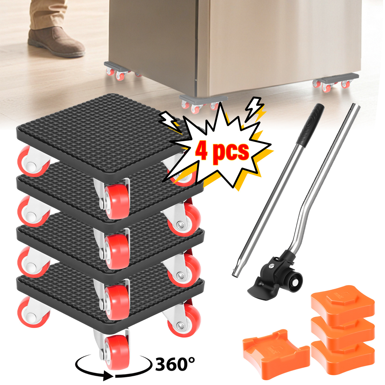 TEMU Furniture Transport Roller Set, Furniture Lifter For Heavy Furniture With Furniture Roller 360° Rotation, Moving Aid Furniture Transport Wheels,