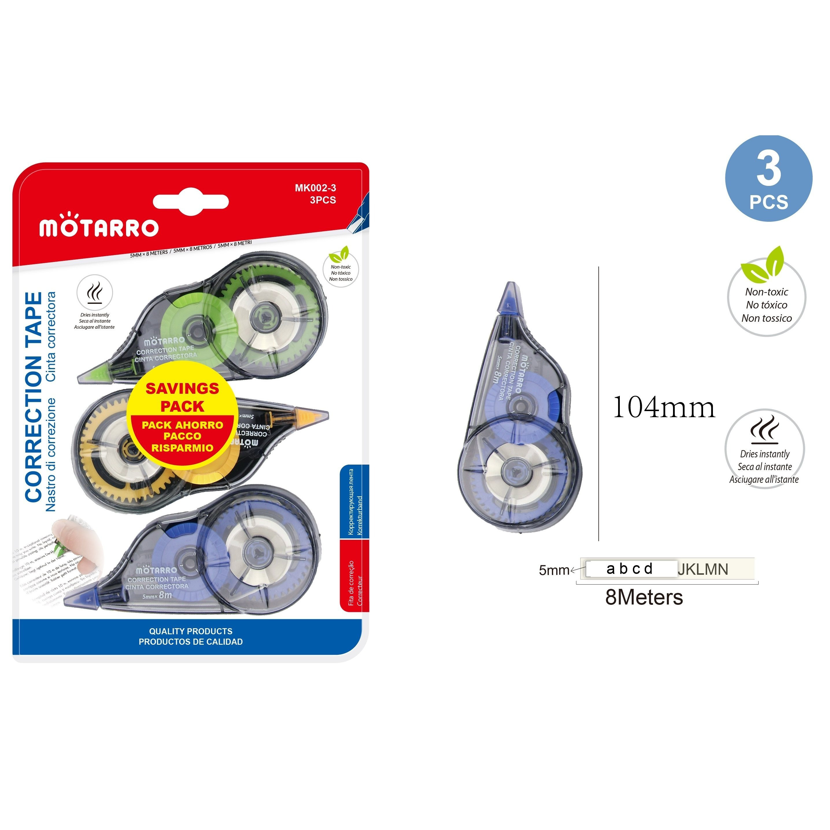 TEMU Set 3 unidades cinta correctora, 3unidades x (5mm * 8m ). Ideal para y Oficina.