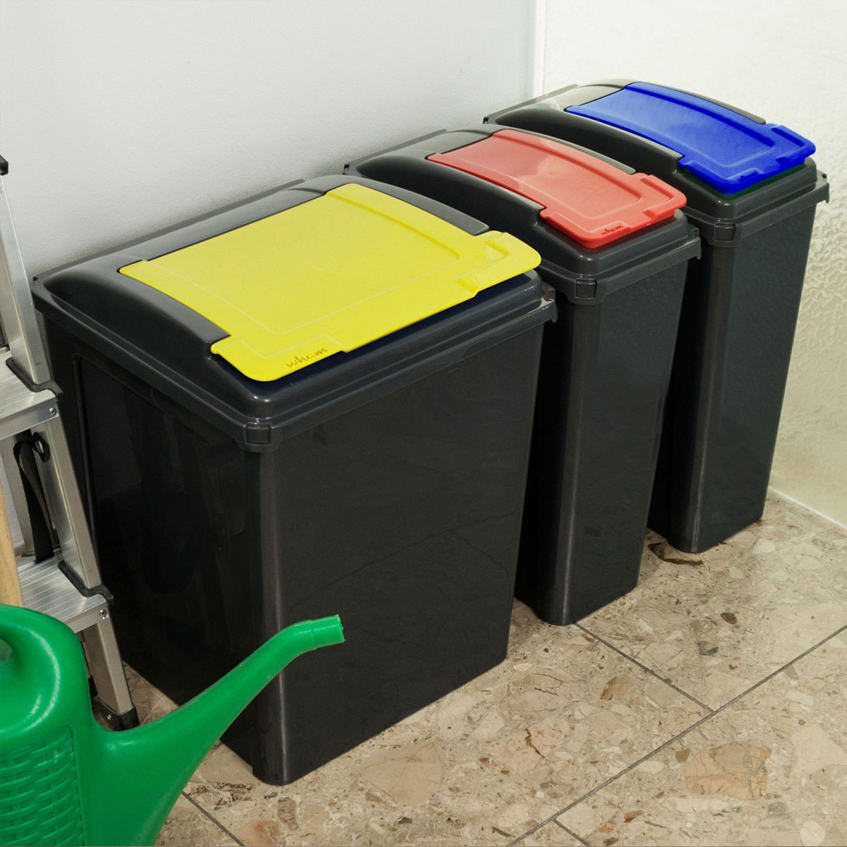 Image of 1x 50 Liter + 2x 25 Liter Black-yellow- Recycling Bin With Removable - Narrow Kitchen Trash Can Yellow Bag Large Kitchen Waste Bin Paper Recycling Bin