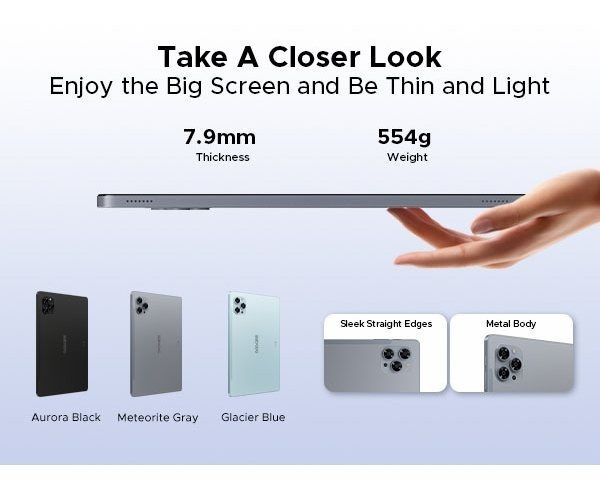 DOOGEE TAB G6 Tablet 11 inch Android 15 Tablets, 30GB+256GB/2TB tablet with sim card slot, 8000 mAh & T7250 Octa Core Android Tablets, 4G LTE + 2 Speaker + Widevine L1|Face ID|BT 5.0|5G WiFi|GPS