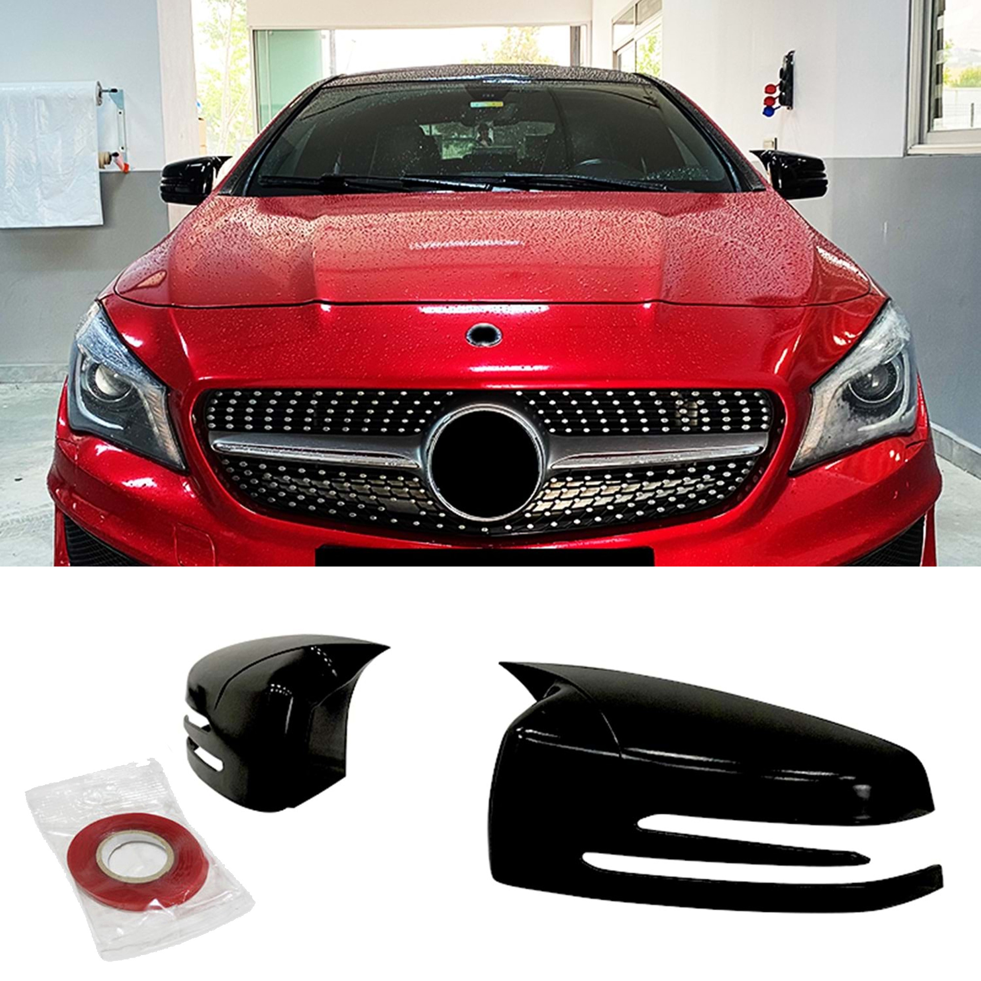 TEMU Couvre-rétroviseur pour Mercedes W117 CLA 2013-2018 Accessoire Noir Brillant BAT MODEL Coque de Couvre-rétroviseur