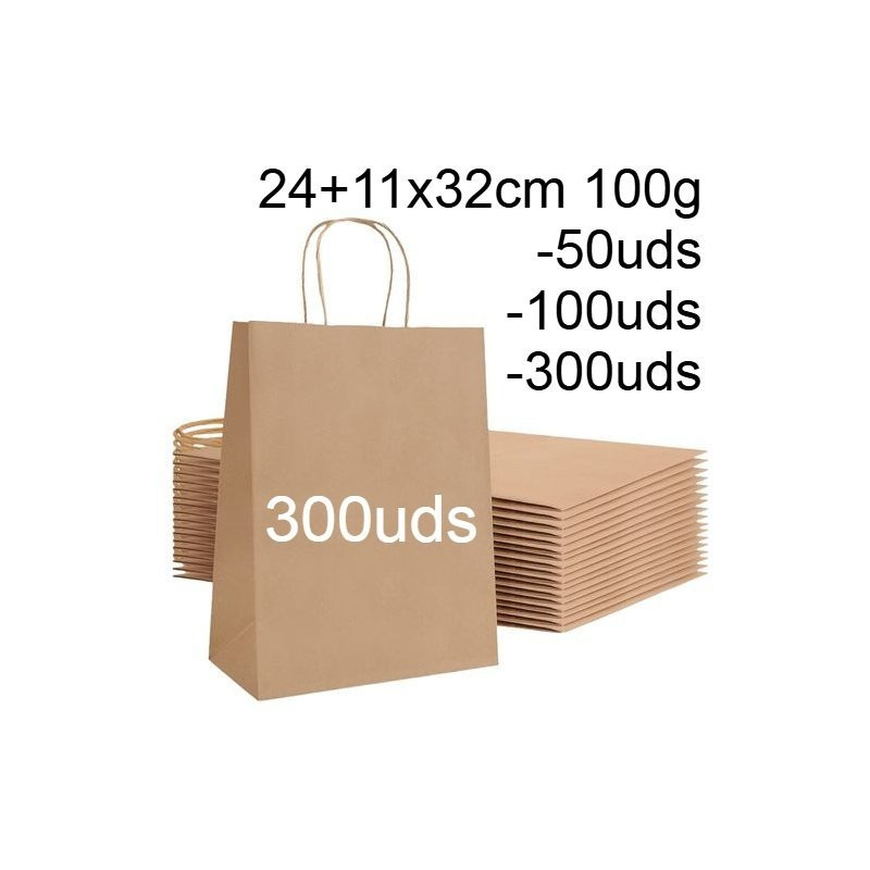 TEMU Bolsas de Papel Marrón con Rizadas, Tamaño con Base Ancha, Papel Resistente , Ideales para Tiendas, Regalos y Packaging