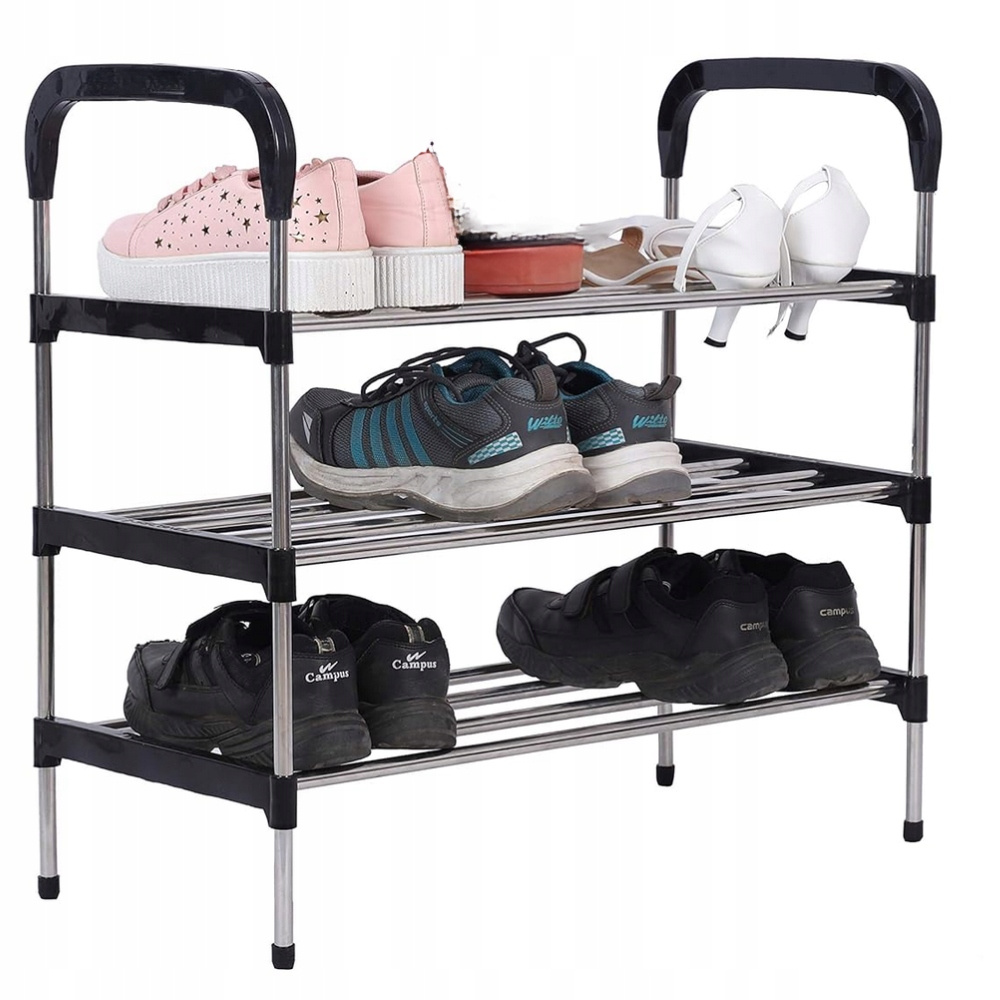 Shoe Shelf Cabinet, Metal Horizontal Shoe Rack Stand, Solid Black, Sizes: retailer-supplied image