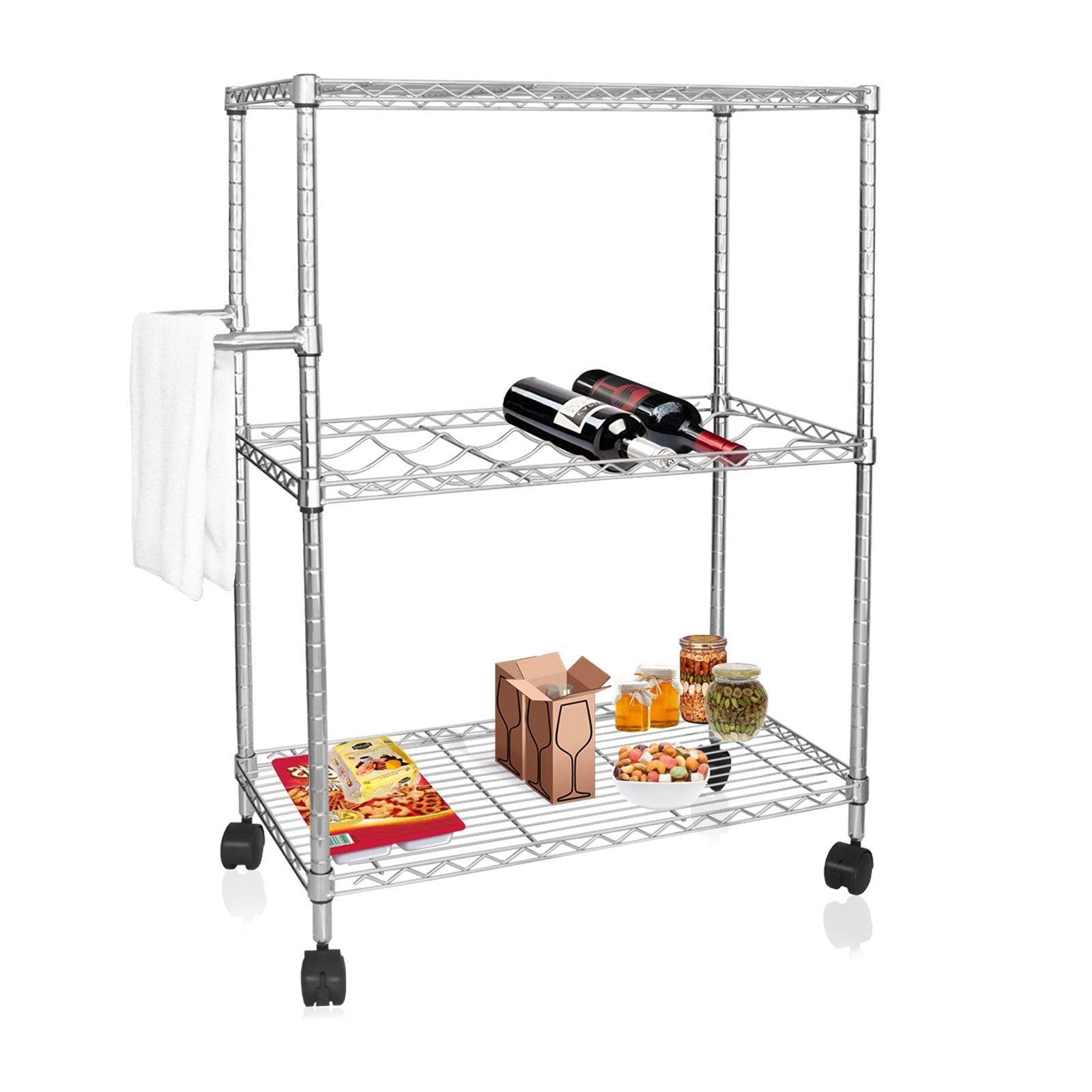 Floordirekt Kitchen Cart - 3-tier Cart With Steering Wheels - Serving Cart & Shelf For Kitchen, Bathroom & Office - 75 X 35 X 93 Cm - Silver