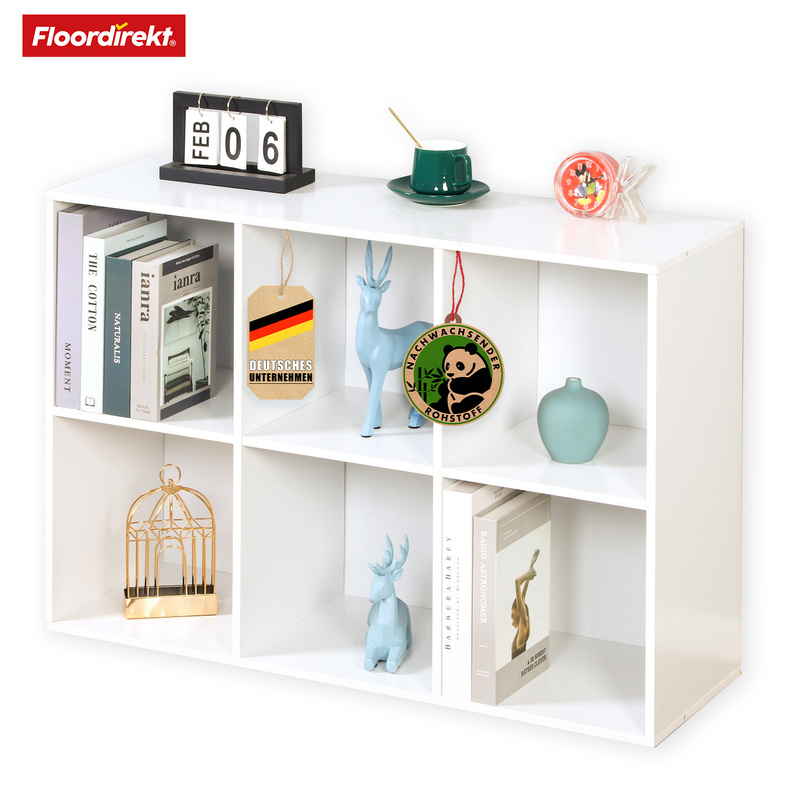 Image of Floordirekt Wooden Shelf - White Bookshelf & Room Divider - Cube Shelf For Living Room & Bedroom - With 6 Open Compartments - 91.2 X 61 X 29.8 Cm