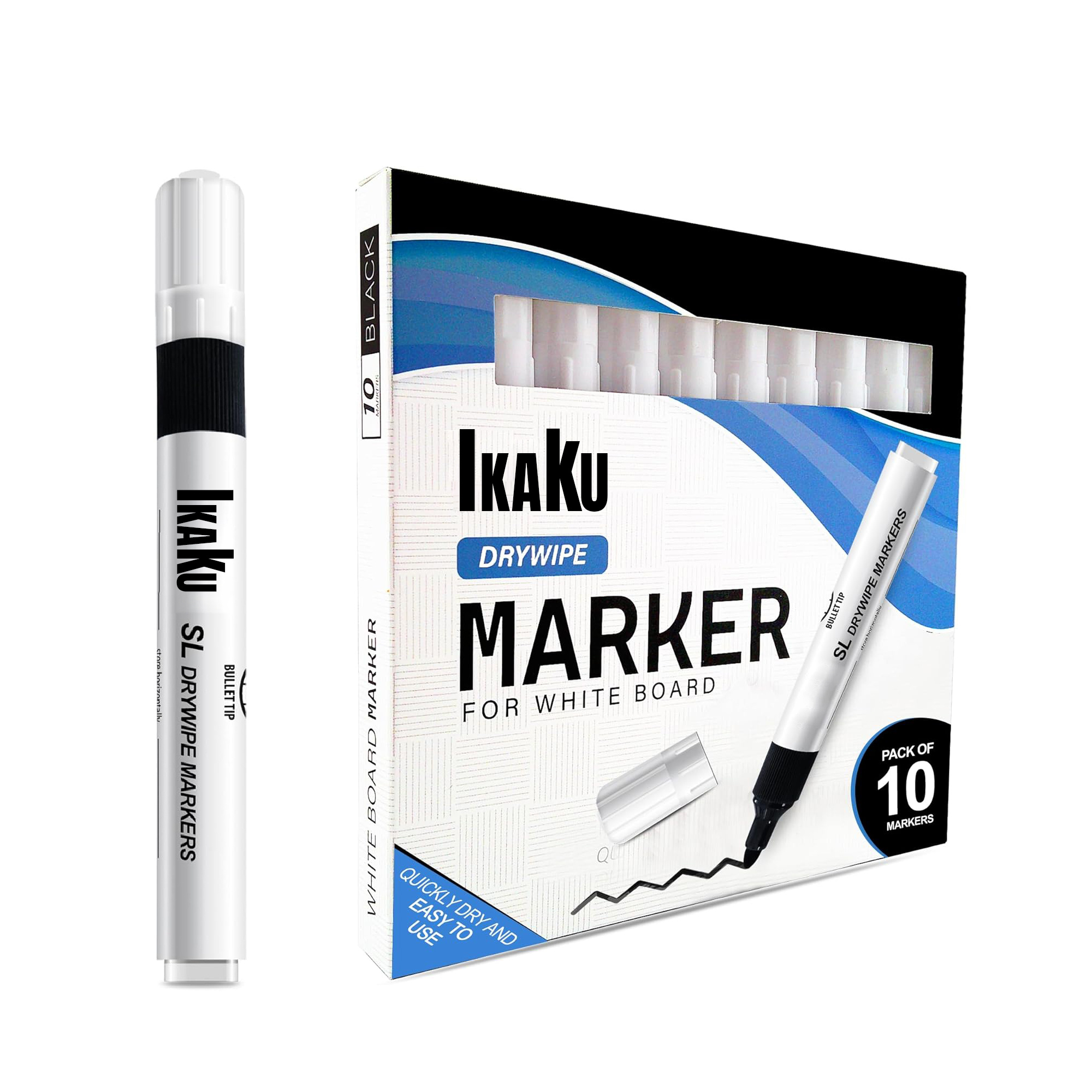 TEMU Ikaku Pack Of 10 Black Whiteboard Marker Pens – Bullet Tip, Non-toxic Ink, Dry Wipe