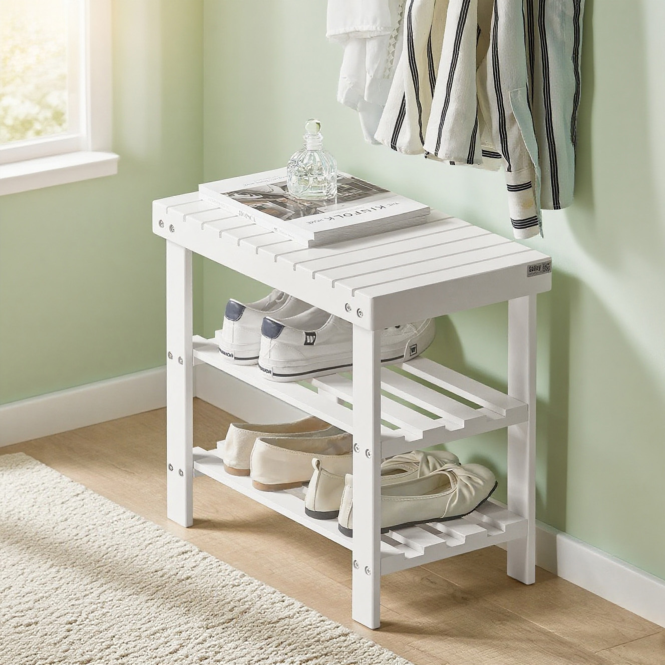 Shoe Rack Bench With 2-year Warranty, Width 50cm, White Bambus, Model Fsr02-