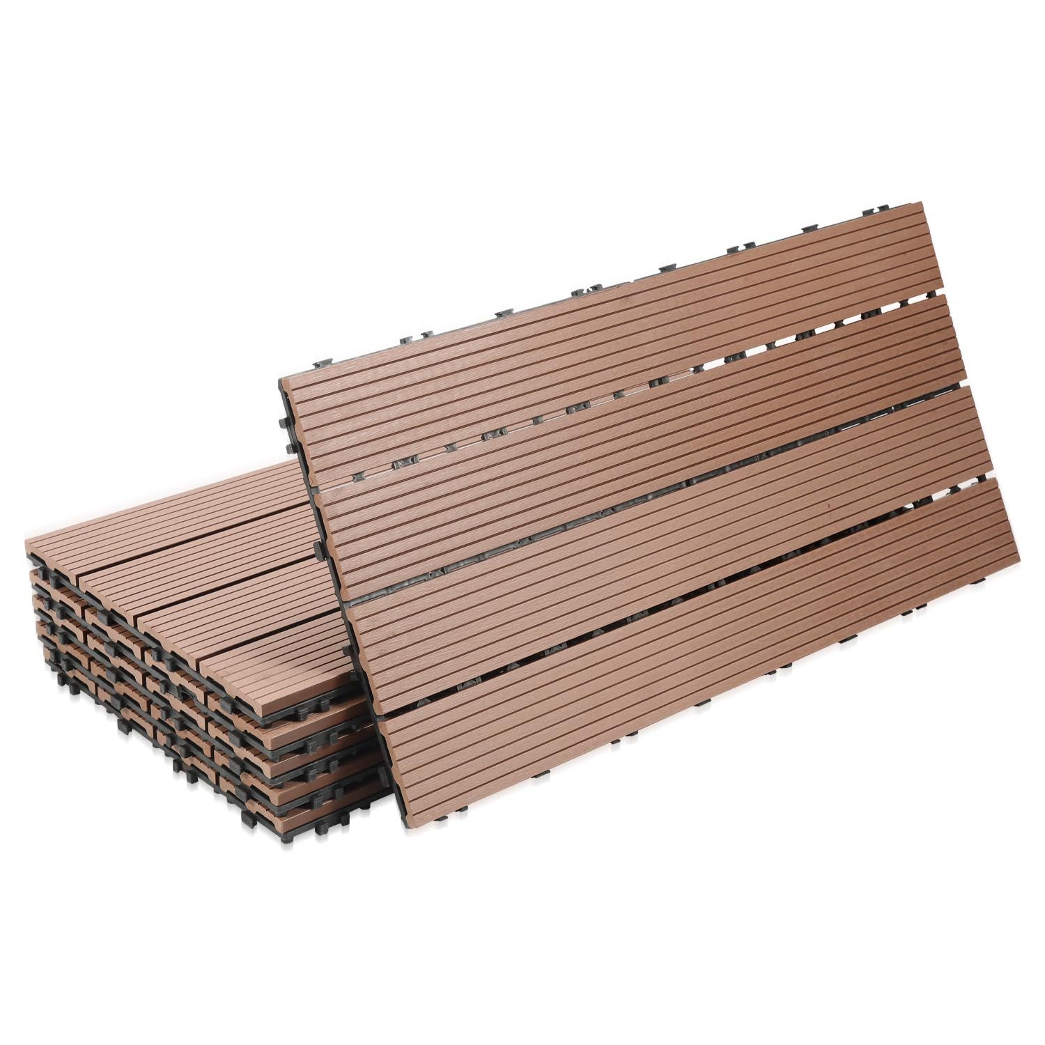 TEMU Wpc Terrace Tiles 30x60cm 6pcs Set For 1m² Balcony Floor Covering Garden Slabs Balcony Floor Coverings, Brown-red