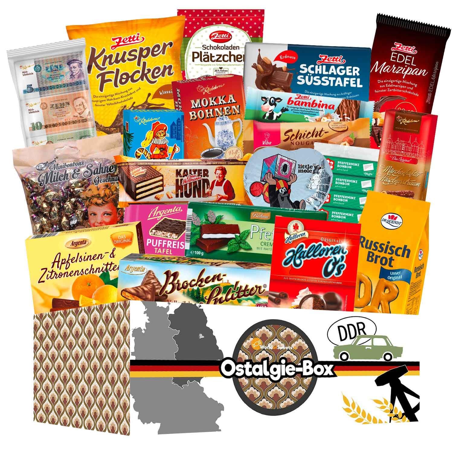 World Of Sweets Ddr Ostalgie Box - Sweet Classics In Retro Style With Zetti, Halloren, Argenta & More - Nostalgic Snack Box For Gifting & Remembering