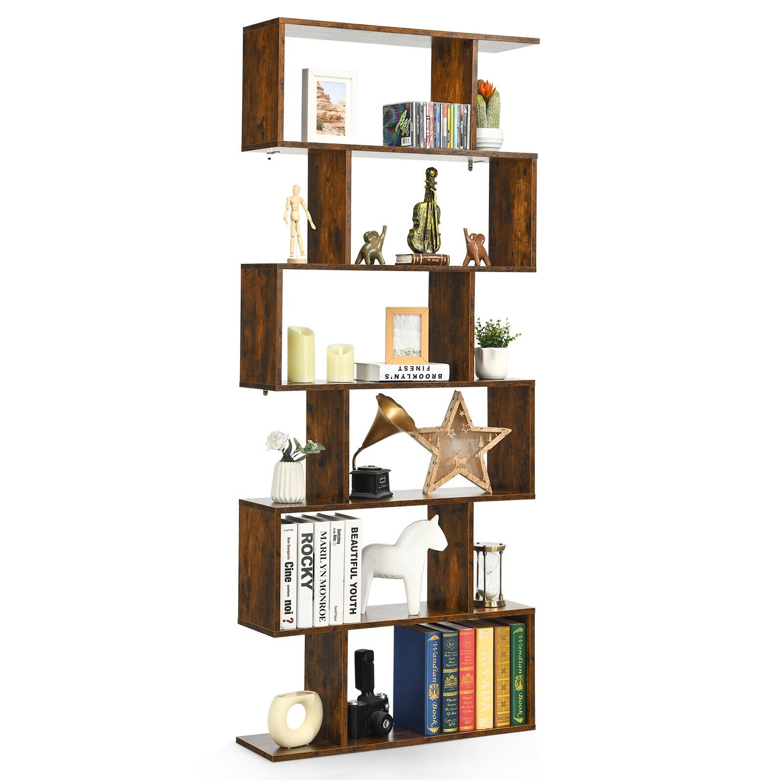 TEMU Goflame 6-tier Bookcase Industrial Bookshelf Wooden Storage Display Rack
