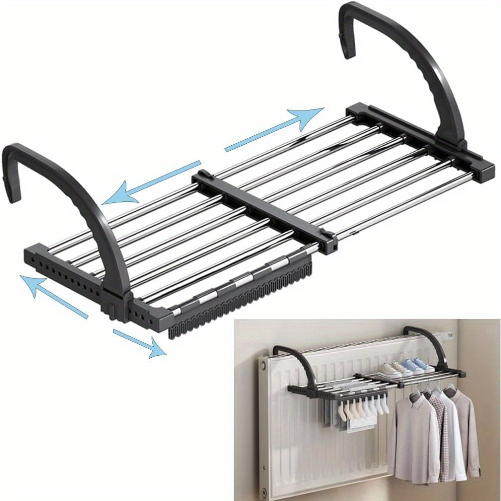 64-110cm Radiator Drying Rack Balcony, Extendable Drying Rack, 6.6m Drying Line Length Multifunctional Tower Drying Rack Balcony Railing