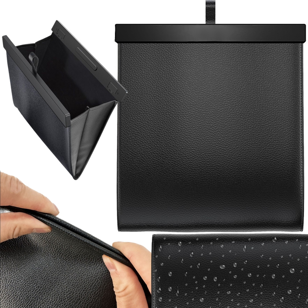 TEMU Car Trash Can Mini Garbage Bag For Car Seat, Leather Trash Bin With Magnetic Lid, Elegant And Practical Interior Organizer, Attaches To Seat