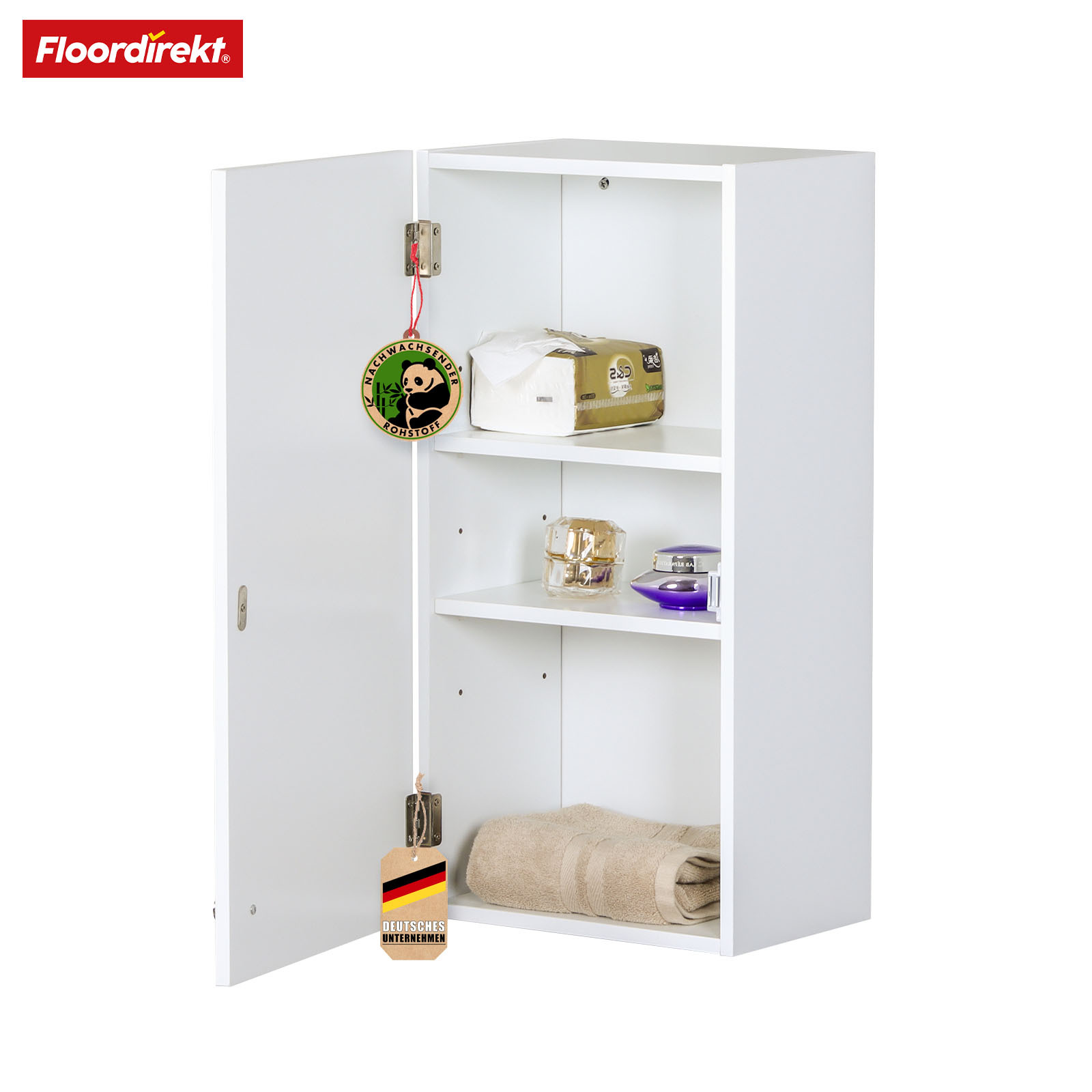 Image of Floordirekt Bathroom Cabinet - White Compact Cabinet For Bathroom, Toilet & Small Spaces - 60 X 30 X 20 Cm
