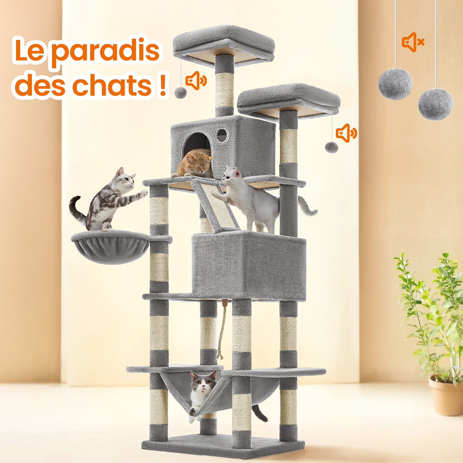 TEMU Grand Arbre à Chat avec 13 Poteaux à , 2 Perchoirs, un Hamac