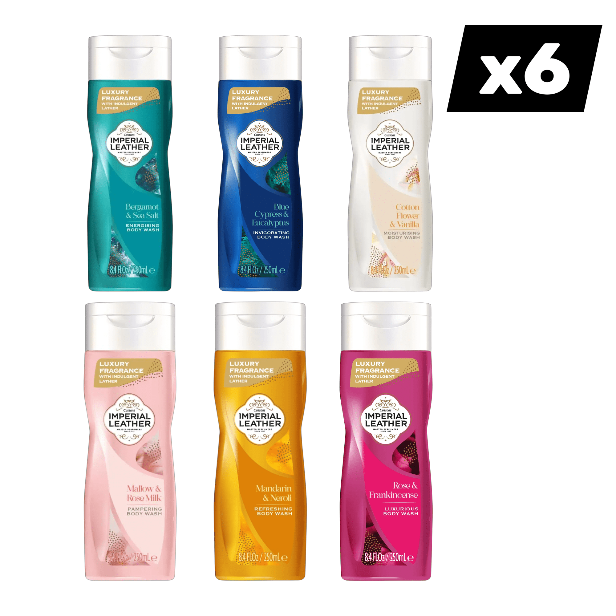 TEMU Imperial Leather Body Wash Pack Bundle | 6 X 250ml Shower Gels | , , Long