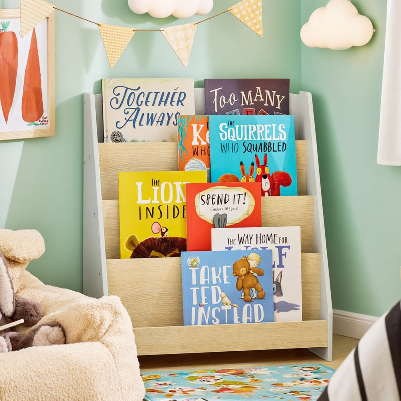 TEMU 1 Pieza Estantería Infantil para Libros y Juguetes, Estante para Habitación de Niños con 4 Compartimentos Abiertos, 61 x 30 x 71 cm - LNC217-IH