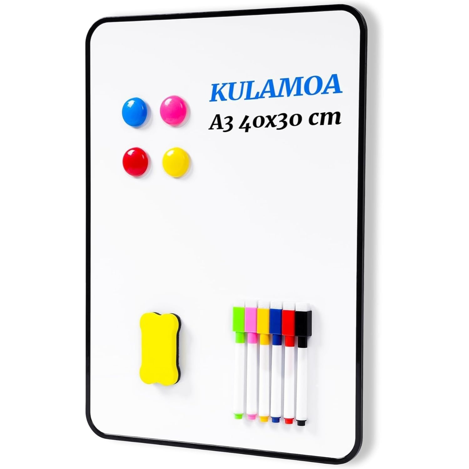E-shop Magnetisches Whiteboard A3, 40x30cm Trocken Abwischbar Magnettafel Doppelseitiges mit Trocken abwischbare Stifte für Kinder, Schüler,