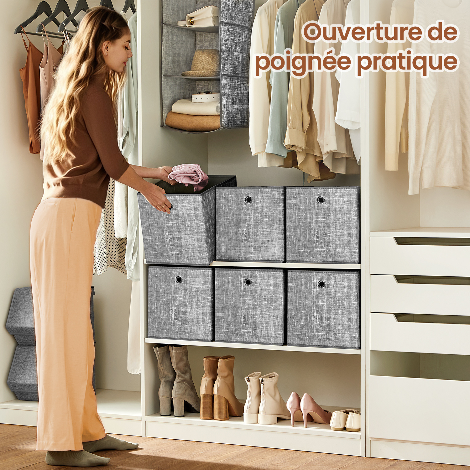 TEMU Boîtes de Rangement Pliables, Lot de 6 , 30 x 30 x 30 cm, Adaptées à une Unité de Rangement , pour Étagères, Rangement de Vêtements