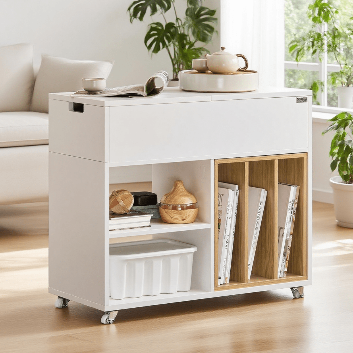 Image of Filing Cabinet, Mobile File Cart, Printer Desk, Printer Stand, Rolling Container With 4 Wheels, Storage Cabinet For Office, White, Bht . 30x61x70cm, Fbt134-w