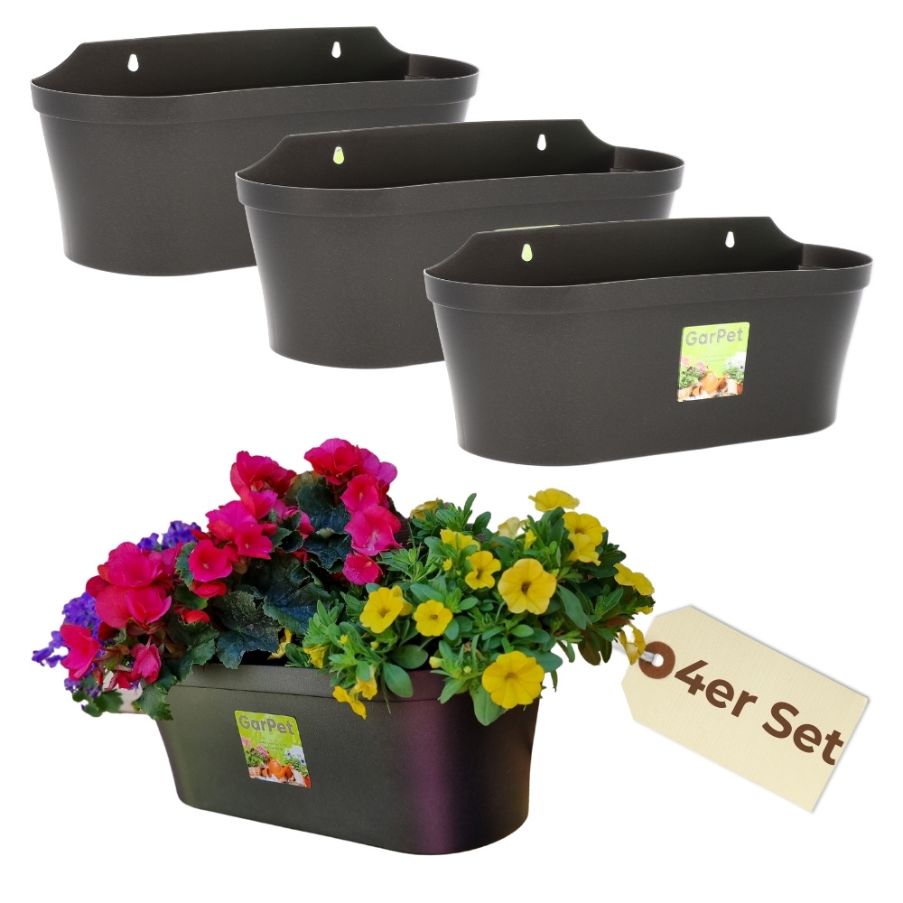 E-shop 4er Set Wand Blumentopf im Set Wandblumentopf Wandtopf Pflanzgefäß Blumenkasten Outdoor Wandblumenkasten Wandpflanztopf Wandampel
