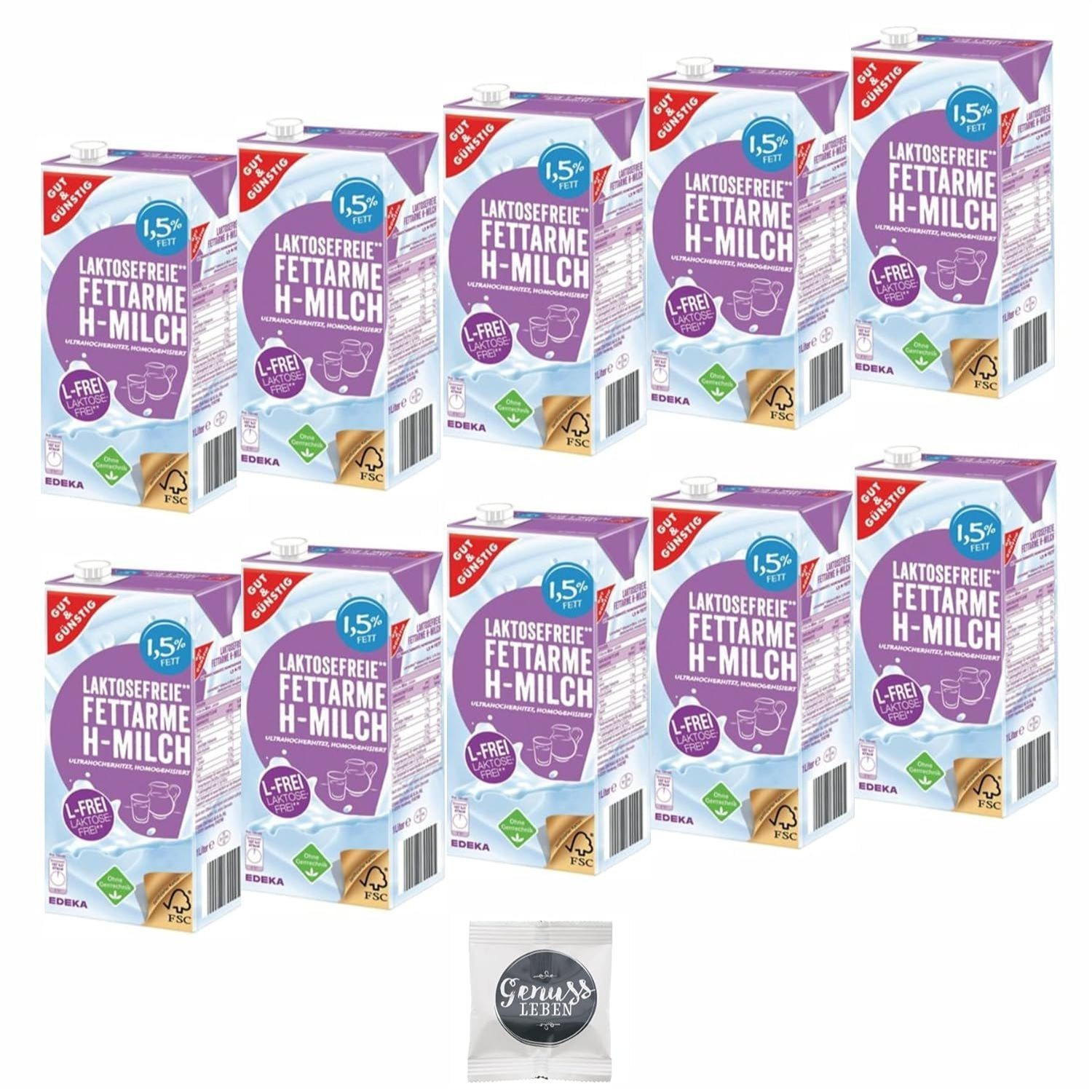 E-shop Gut und Günstig Fettarme H- Milch Laktosefrei 1,5% 12x1 Liter mit Genussleben Versandschutz