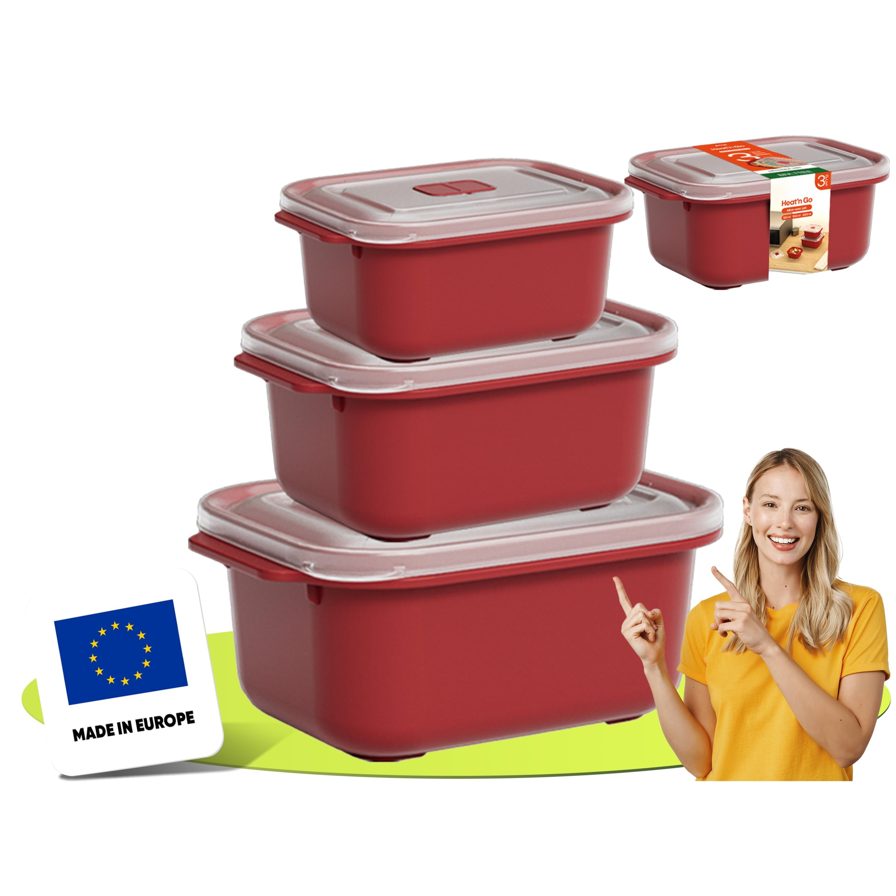 Fresh-keeping Cans With Lid, Microwave Dishes 3pcs Set, Airtight Storage Cans Set, Meal Prep Boxes, Bpa-free Plastic Box With Lid, 3 Sizes, Red