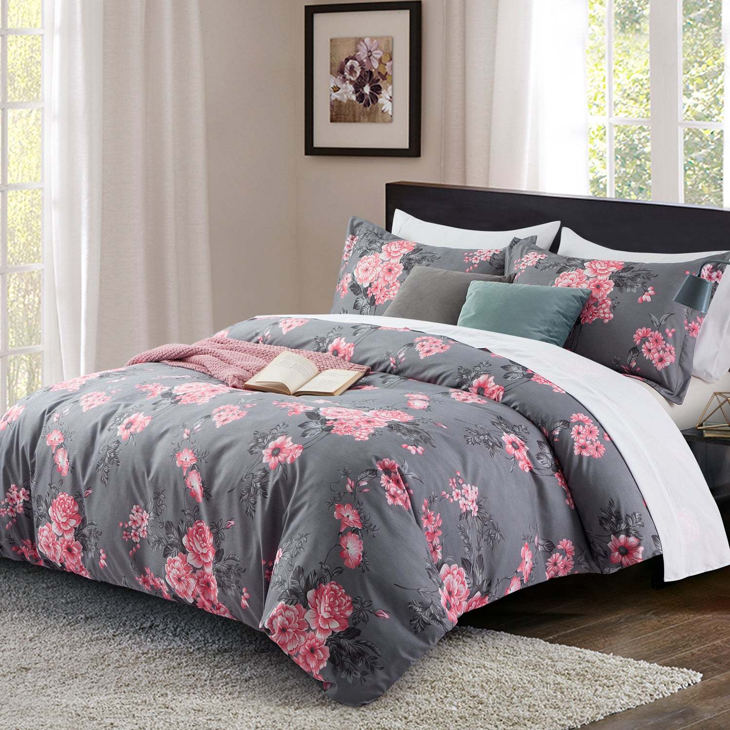 TEMU 3pcs Floral Printed Duvet Cover Set, Reversible Soft Breathable Microfiber, , Machine Washable, Includes Pillowcases For Bedroom, , Dorm