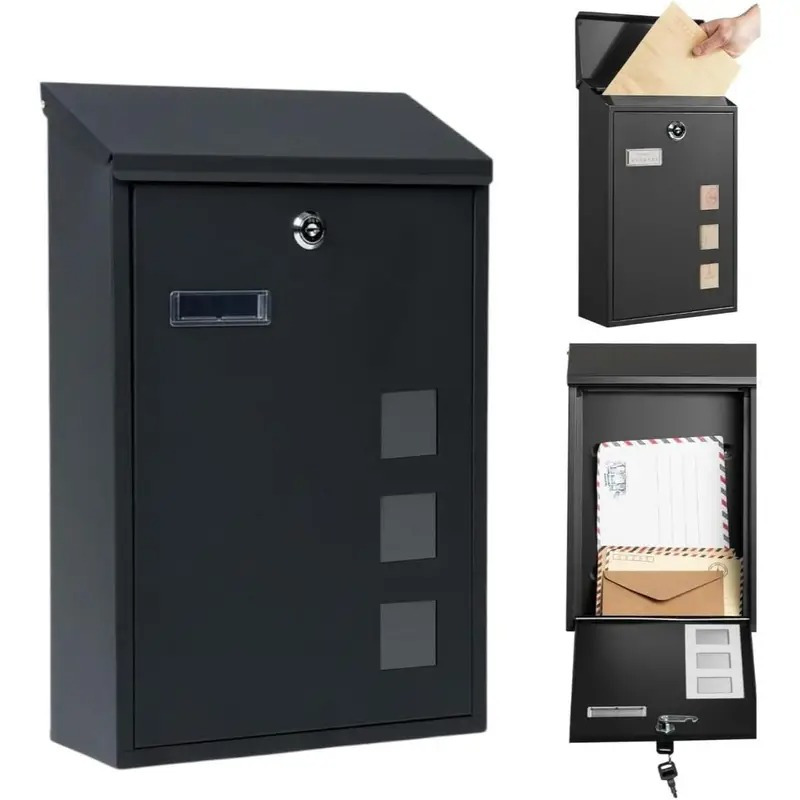 TEMU 40h X25w Cm Wall Mounted Letter Box – Waterproof Lockable Galvanized Mail Box With 2 Keys, Nameplate & 3 Viewing Windows – Large Box Outside For